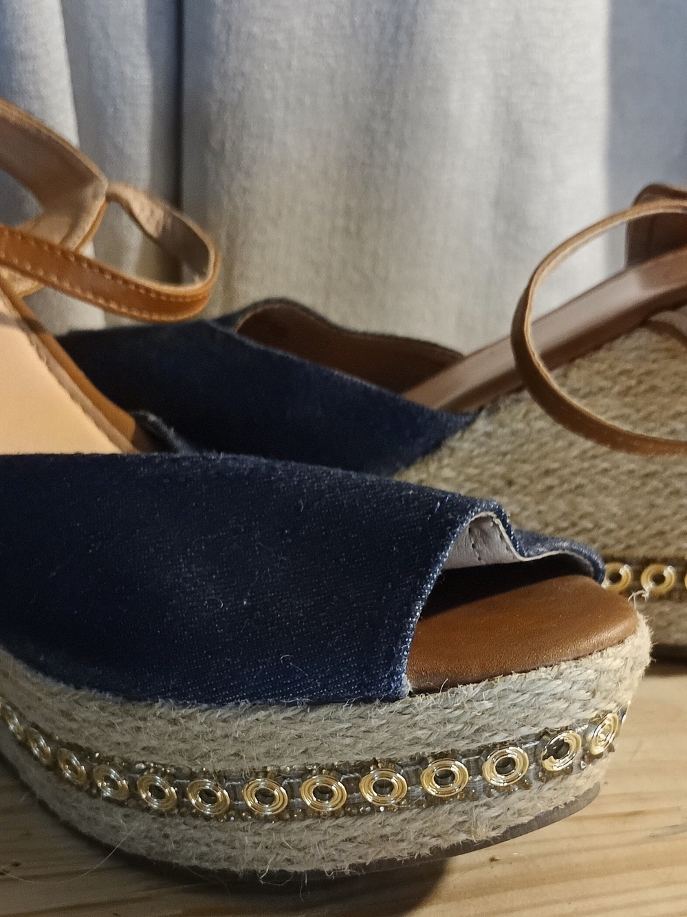 Navy Espadrille Platform Sandals with Gold Ring Accent